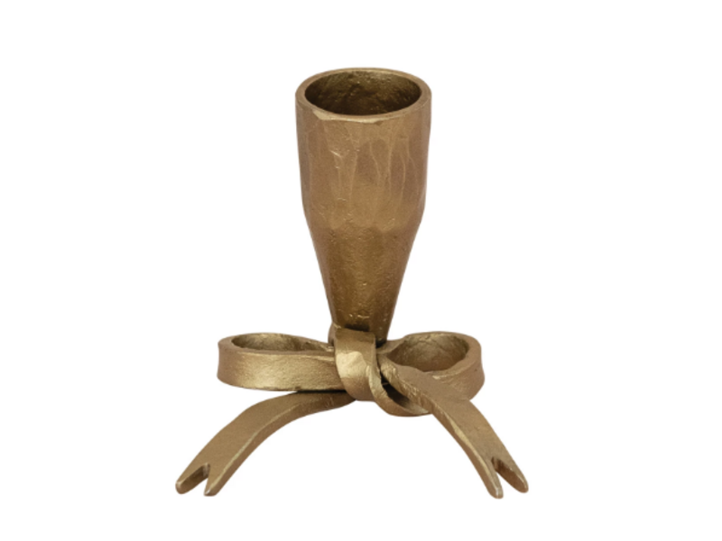 Creative Co-OP Hand-Forged Iron Bow Shaped Taper Holder, Antique Gold Finish