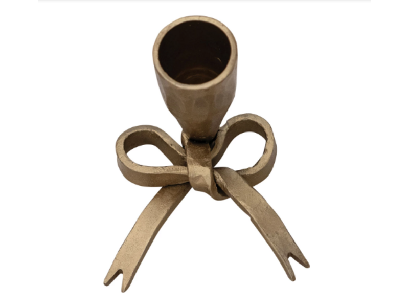 Creative Co-OP Hand-Forged Iron Bow Shaped Taper Holder, Antique Gold Finish