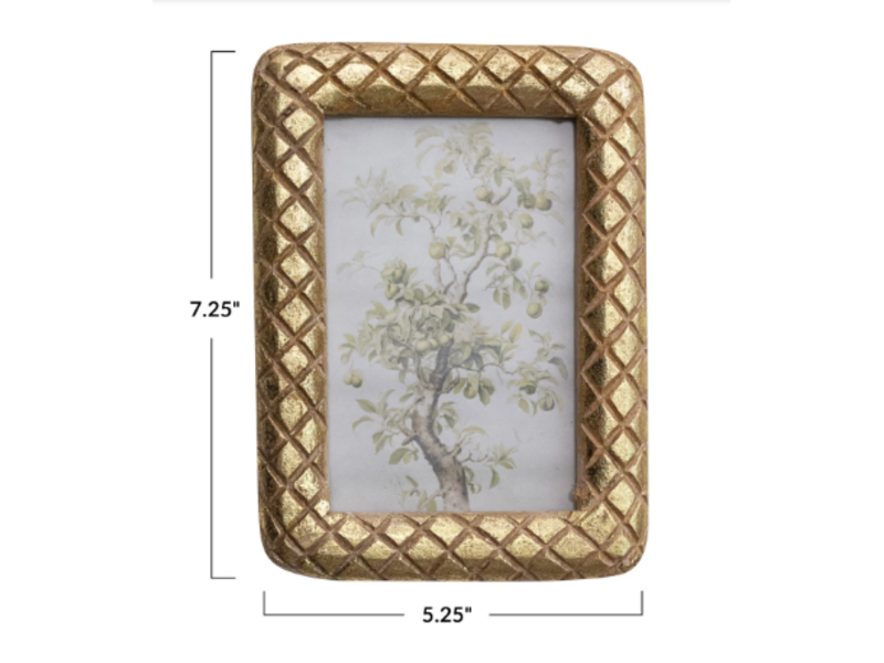 Creative Co-OP Carved Mango Wood Photo Frame w/ Diamond Pattern, Gold Foil Finish (Holds 4" x 6" Photo)