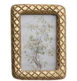 Creative Co-OP Carved Mango Wood Photo Frame w/ Diamond Pattern, Gold Foil Finish (Holds 4" x 6" Photo)