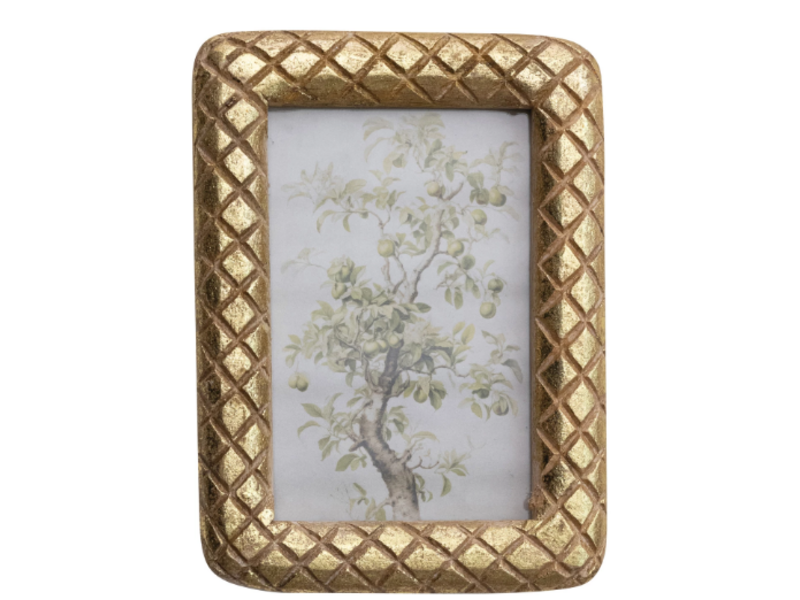 Creative Co-OP Carved Mango Wood Photo Frame w/ Diamond Pattern, Gold Foil Finish (Holds 4" x 6" Photo)