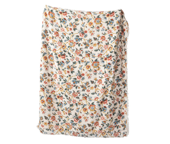Woven Cotton Printed Throw w/ Sherpa Back, Flower Pattern & Fringe