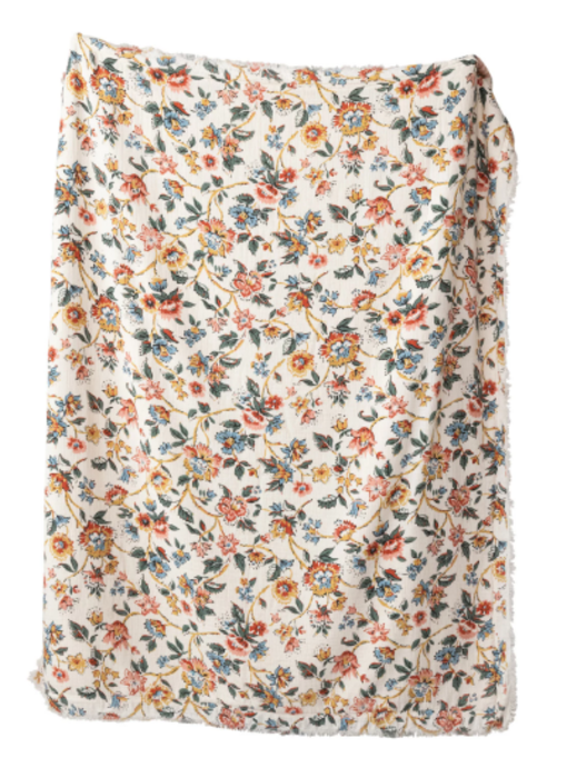 Woven Cotton Printed Throw w/ Sherpa Back, Flower Pattern & Fringe