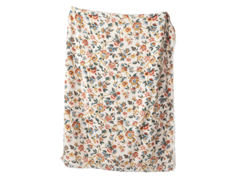Creative Co-OP Woven Cotton Printed Throw w/ Sherpa Back, Flower Pattern & Fringe
