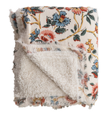 Creative Co-OP Woven Cotton Printed Throw w/ Sherpa Back, Flower Pattern & Fringe