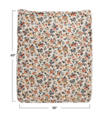 Creative Co-OP Woven Cotton Printed Throw w/ Sherpa Back, Flower Pattern & Fringe