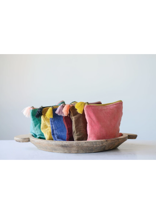 Cotton Velvet Zip Pouch with Tassel, 6 Assorted Colors