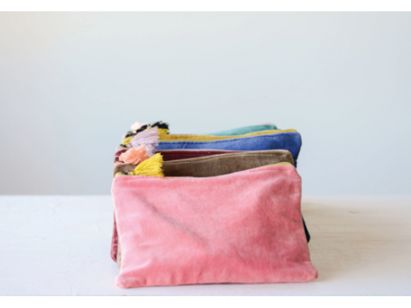 Creative Co-OP Cotton Velvet Zip Pouch with Tassel, 6 Assorted Colors
