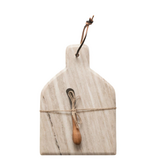 Creative Co-OP Marble Cheese/Cutting Board with Canape Knife, Sand Color, Set of 2
