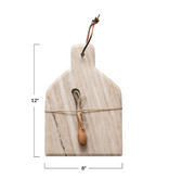 Creative Co-OP Marble Cheese/Cutting Board with Canape Knife, Sand Color, Set of 2