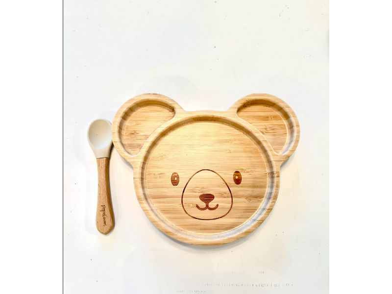Pepelinoos Inc. Bear Three Section Suction Cup Plate & Spoon Set (non-toxic)