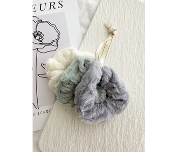 Fuzzy Hair Scrunchies, Set of 3 - Goni / Green