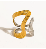 MAIQ Accessories Xena 18K Gold Non-Tarnish Wavy Abstract Two Tone Ring