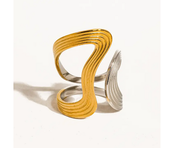 Xena 18K Gold Non-Tarnish Wavy Abstract Two Tone Ring
