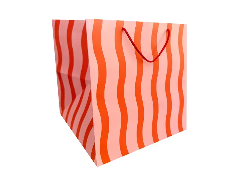 The Social Type Tangy Red Fussy Stripe Large Square Gift Bag