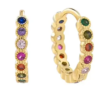 Bezel CZ Colorful Huggies - Sterling Silver