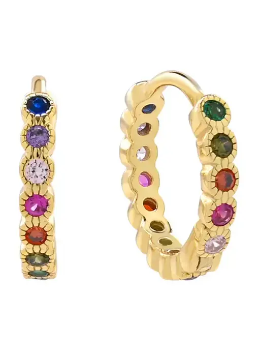 Bezel CZ Colorful Huggies - Sterling Silver