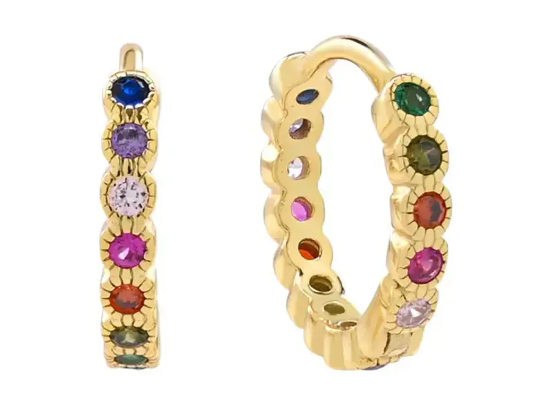 Ofina Jewelry Bezel CZ Colorful Huggies - Sterling Silver