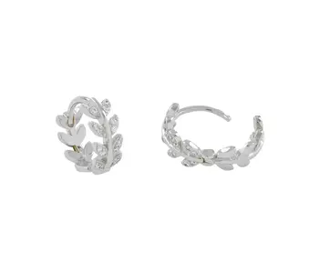 CZ Leaves Huggies - Sterling Silver