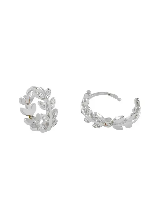 CZ Leaves Huggies - Sterling Silver