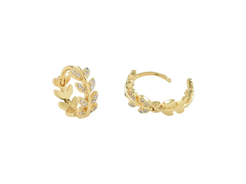 Ofina Jewelry CZ Leaves Huggies - Gold Vermeil