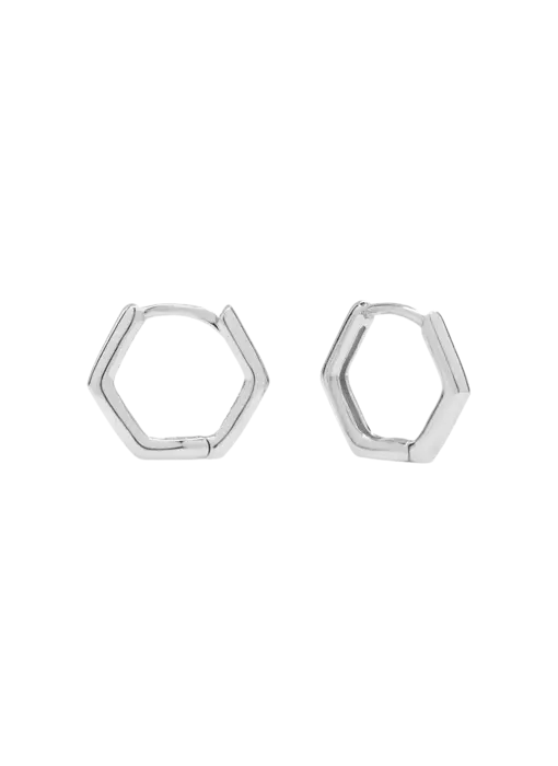 Hexagon Huggies - Sterling Silver