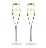 Viski Gold Rimmed Crystal Champagne Flutes, Set of 2