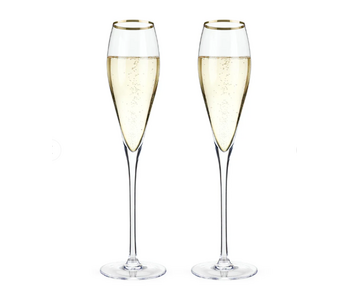 Gold Rimmed Crystal Champagne Flutes, Set of 2