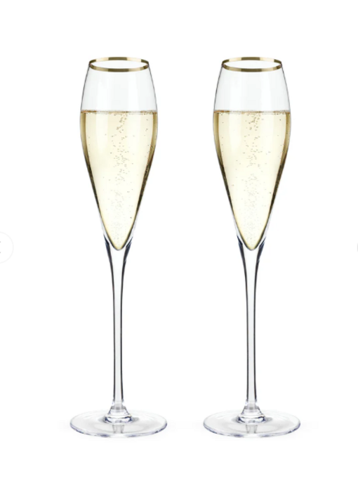 Gold Rimmed Crystal Champagne Flutes, Set of 2