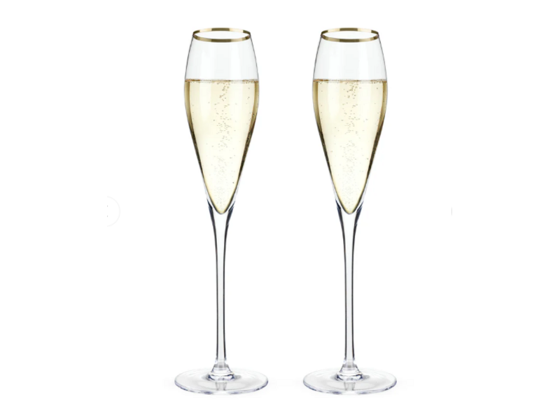 Viski Gold Rimmed Crystal Champagne Flutes, Set of 2