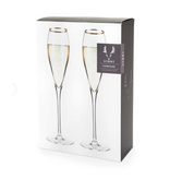 Viski Gold Rimmed Crystal Champagne Flutes, Set of 2