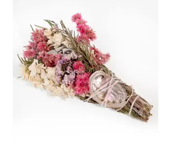 Pink & White Floral Smudge Wand with Shell