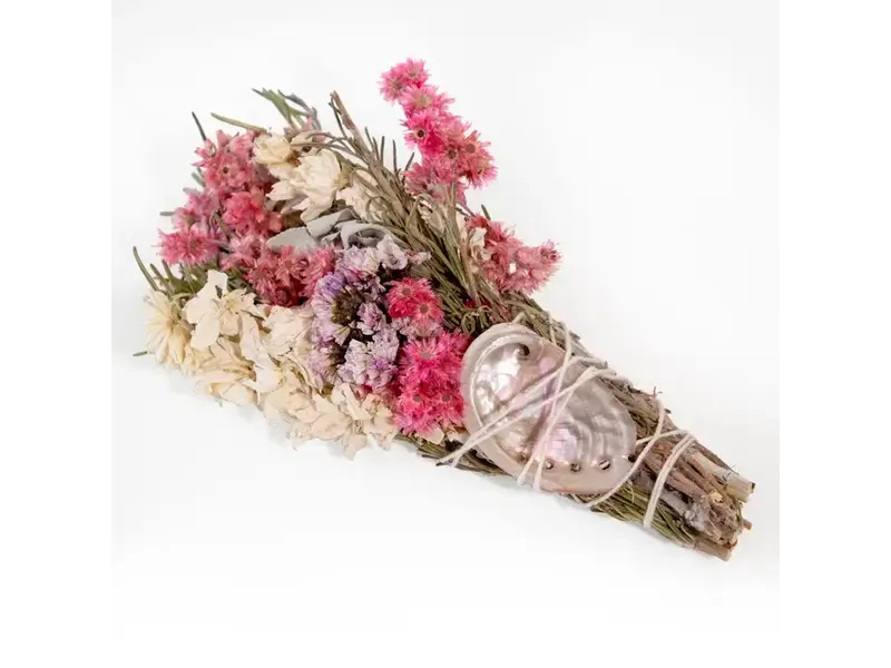 Andaluca Pink & White Floral Smudge Wand with Shell