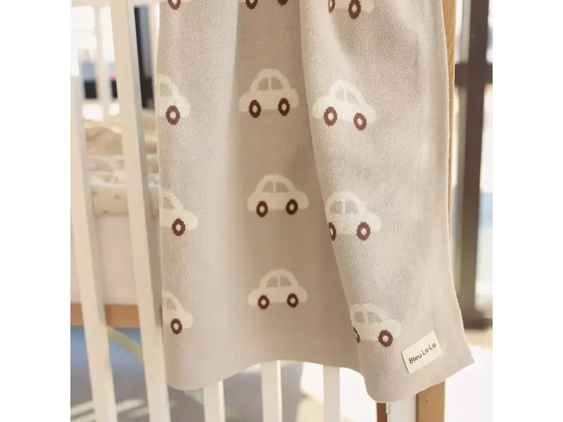 Bleu La La 100% Luxury Cotton Receiving Swaddle Baby Blanket - Cars Oat