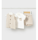 Mayoral Shorts & Knit Vest 3-piece Set Wheat