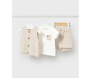 Shorts & Knit Vest 3-piece Set Wheat