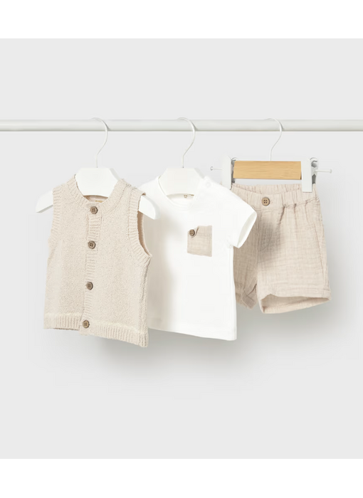 Shorts & Knit Vest 3-piece Set Wheat