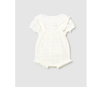 Knit Dungaree and Blouse Set Ceramic