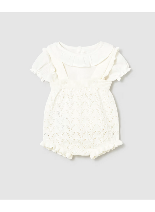 Knit Dungaree and Blouse Set Ceramic