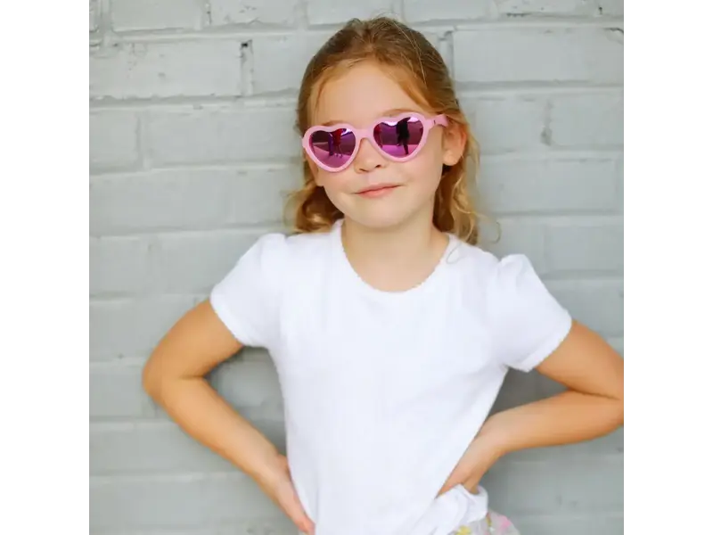 Babiators, LLC Frosted Pink Heart | Purple Polarized Mirrored Lenses 3-5 years