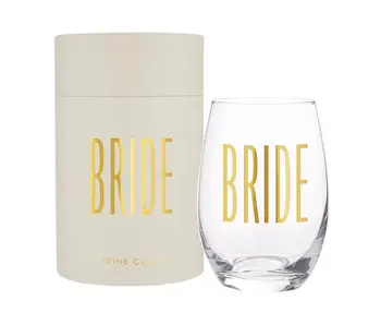 Gold Foil Stemless Wine Glass - Bride