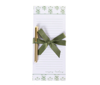 Green Floral Magnetic Notepad with Pen