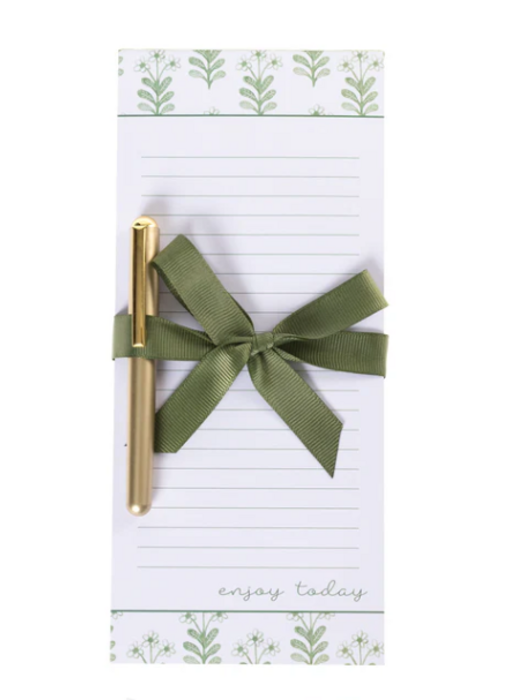 Green Floral Magnetic Notepad with Pen