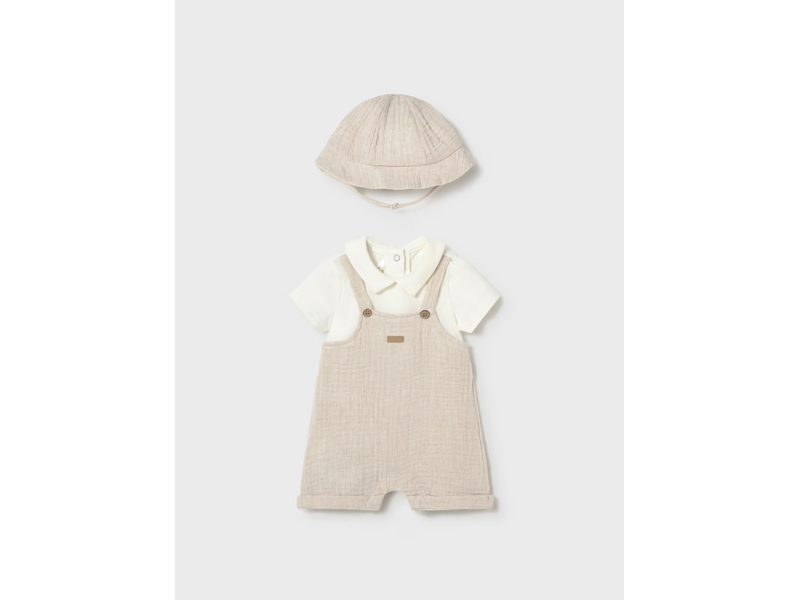 Mayoral Overall Romper with Hat Set - Wheat