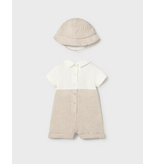 Mayoral Overall Romper with Hat Set - Wheat