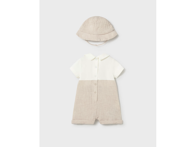 Mayoral Overall Romper with Hat Set - Wheat