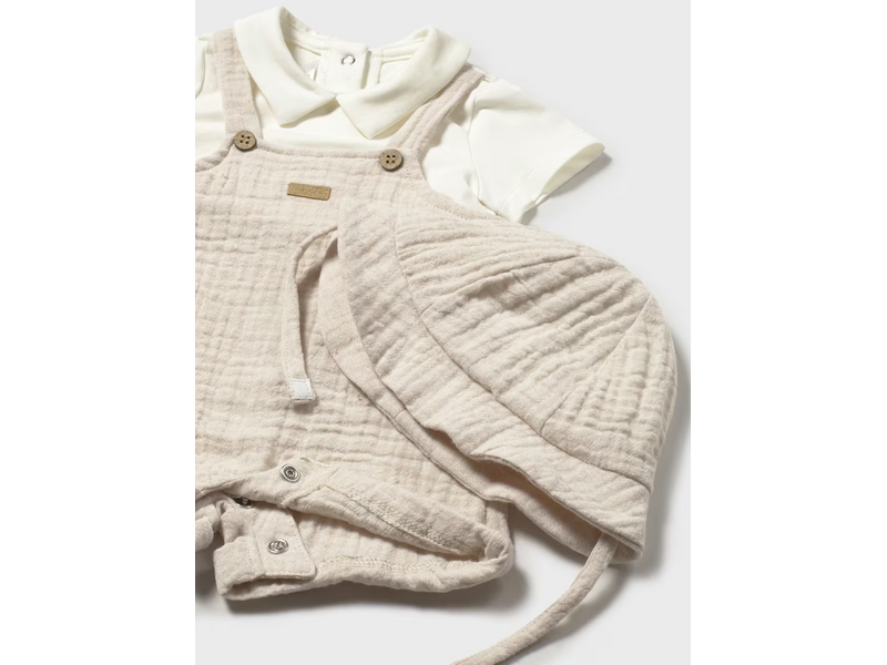 Mayoral Overall Romper with Hat Set - Wheat