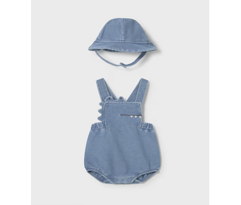 Short Overall with Hat Set - Light Denim