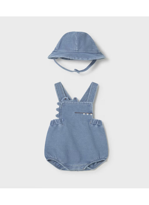 Short Overall with Hat Set - Light Denim
