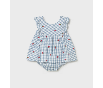 Strawberry Gingham Dress with Bloomers - Lagoon